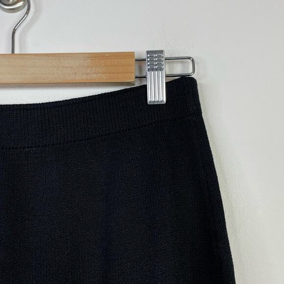 St John Basics Santana Knit Wool Blend Long Black Skirt Back Slit womens 6 - Picture 3 of 11